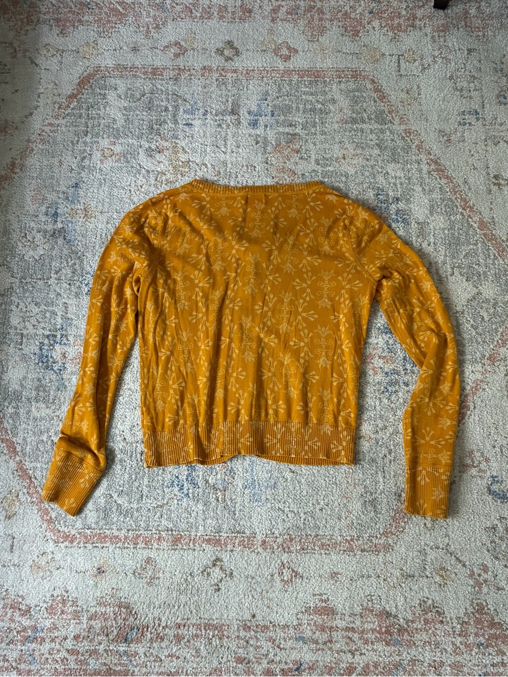 Mossimo Supply Co. Mustard Yellow Floral Jacquard Cardigan XL - Picture 3 of 5